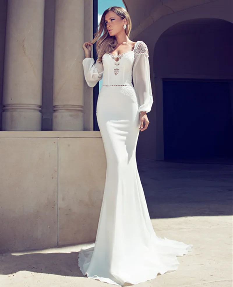 2017 Спинки Милая Русалка Свадебное Платье Сексуальная Элегантный Кружева Puff