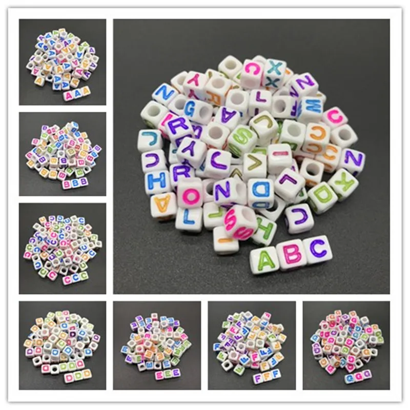 

50Pcs 7*7mm Acrylic Color 26 Letter Beads DIY Jewelry Making For Bracelet Necklace Accessories
