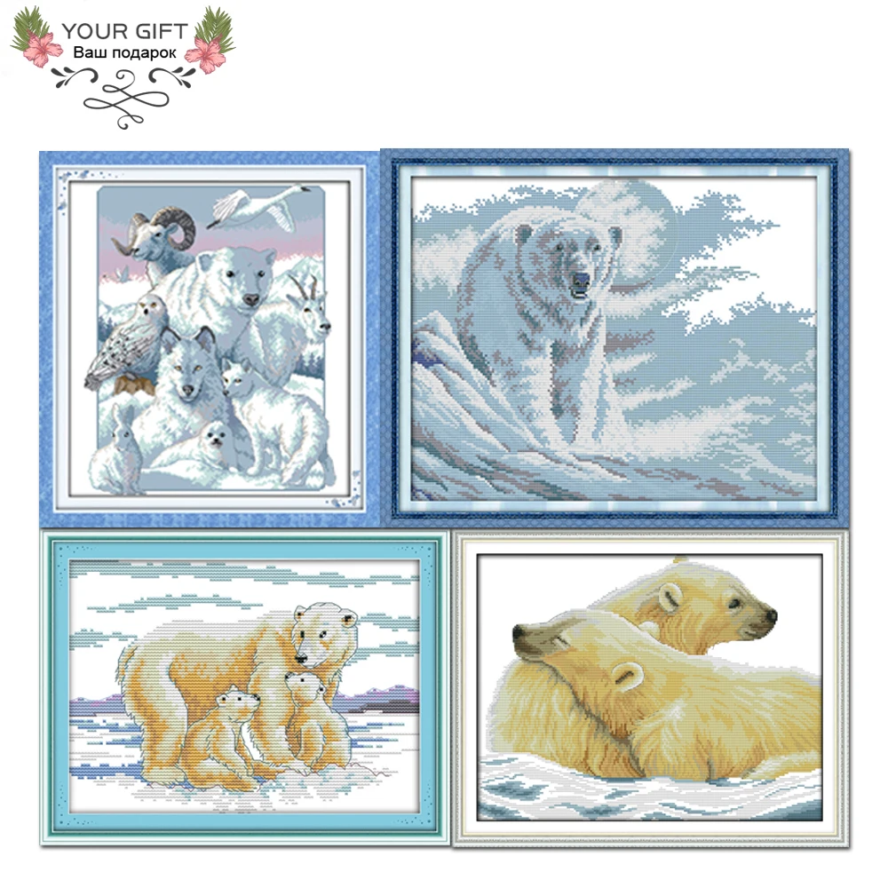 Набор для вышивки крестом Joy Sunday D125D403D423(2)D622 Arctic Animals Polar Bear материнская любовь