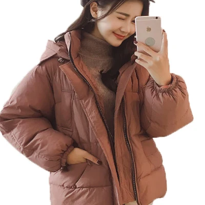 Red Короткие однотонные с капюшоном Хлопковые женские Зимние новые хлебные службы женские корейские модные Свободные теплые женские куртки W49 - Цвет: Red