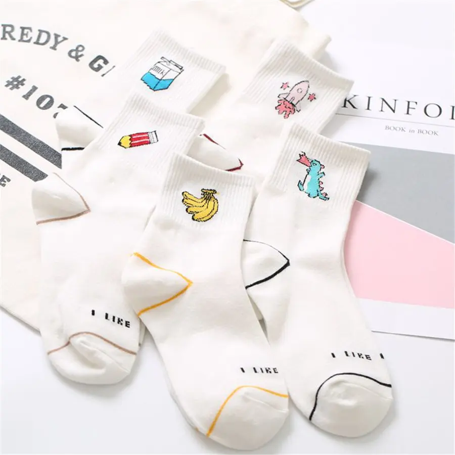 Мультфильм милая картина банан динозавр молоко короткие смешные носки meias