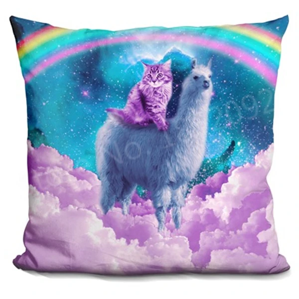 Новый Радужный чехол для подушки Galaxy Cat Riding Llama милый необычный цветной с котенком