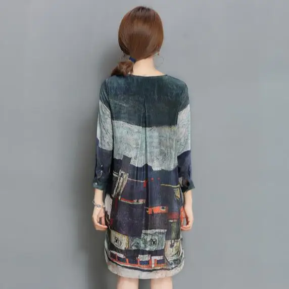 2019 летний офисный шелк с принтом шифон A Line повседневное офисное Женское Платье