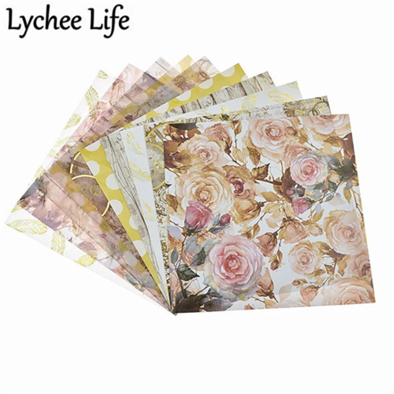 Lychee Life Lovely серия Материал набор бумаги Красочные с цветочным пером сердце напечатанная бумага DIY ручной работы скрапбук крафт бумага