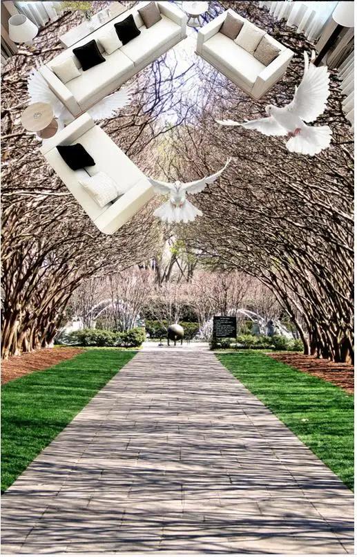 3D напольные наклейки стереоскопического обои пол лесной дороге вдоль дороги 3d