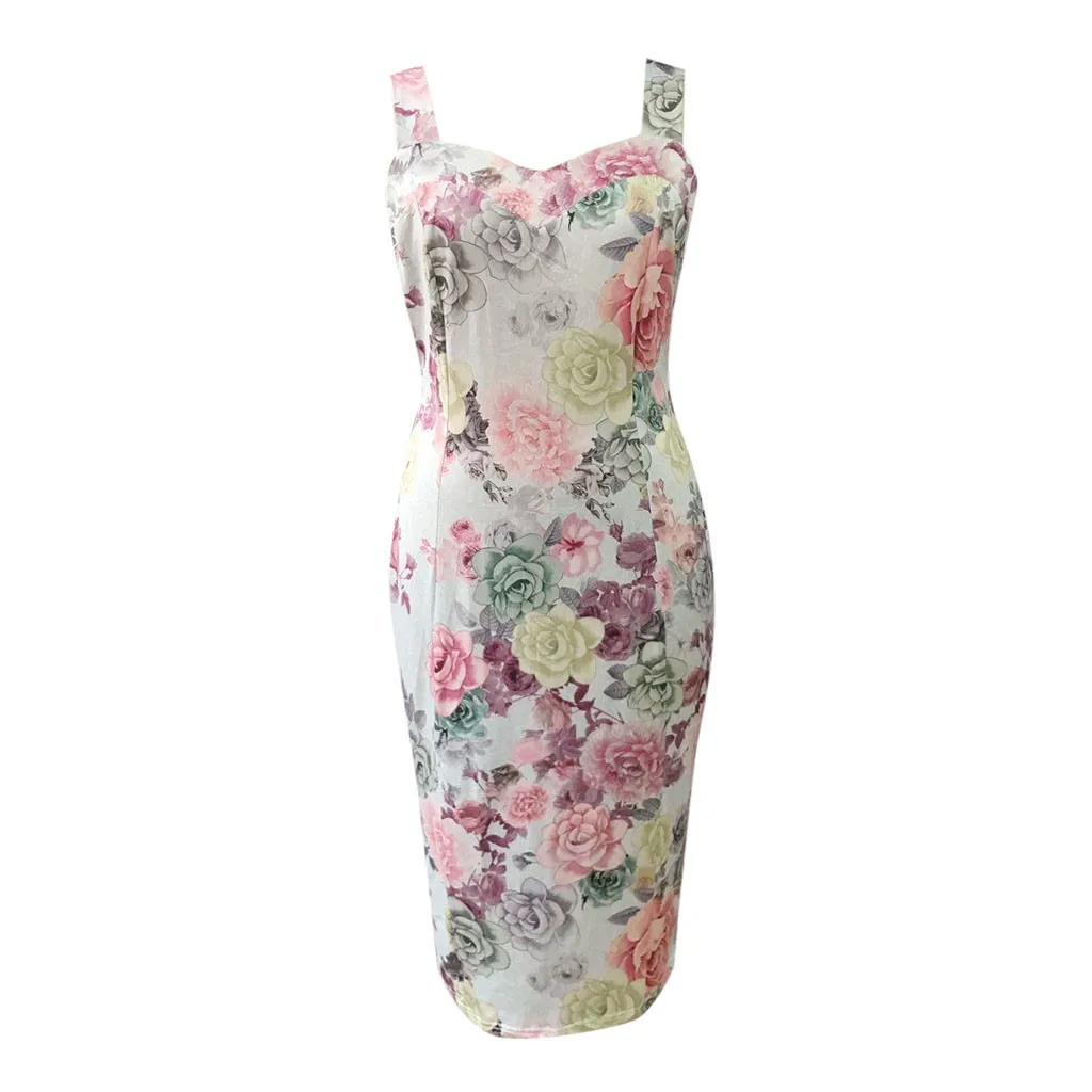 Женское платье-футляр без рукавов с принтом | Женская одежда