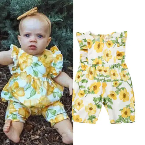 2019 модный детский комбинезон с цветочным принтом для маленьких девочек летний