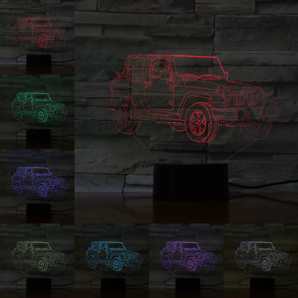 СВЕТОДИОДНЫЙ 3D ночной Светильник Jeep автомобильная настольная лампа креативные