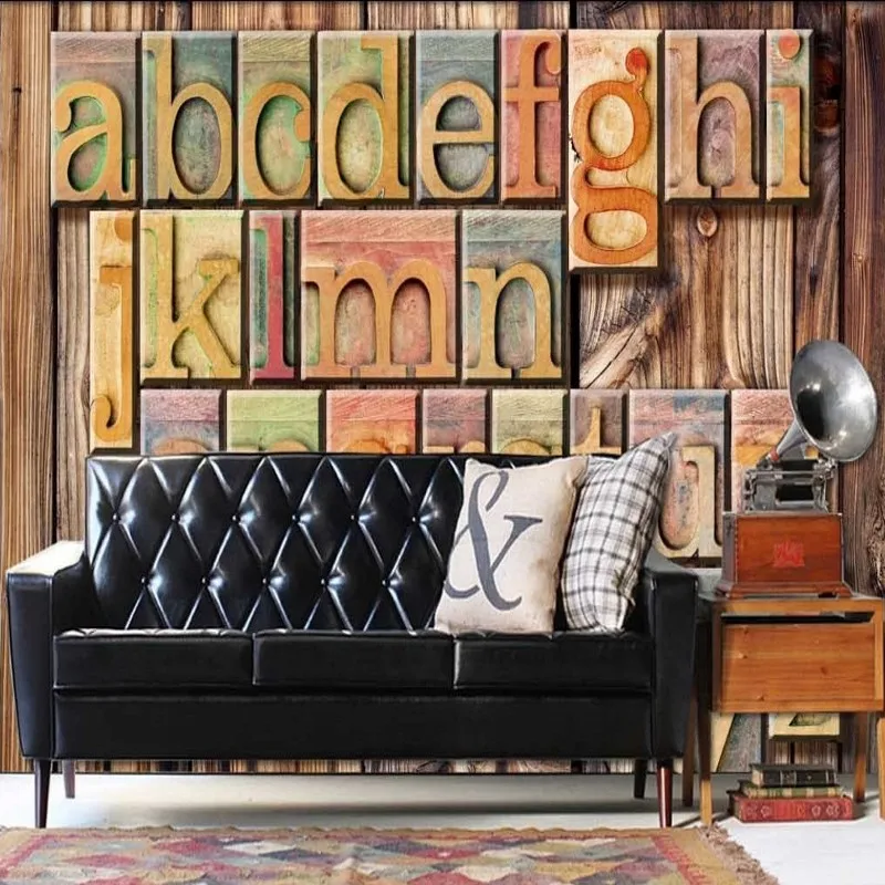 Фото обои на заказ Европейский стиль ретро деревянный металлический Английский