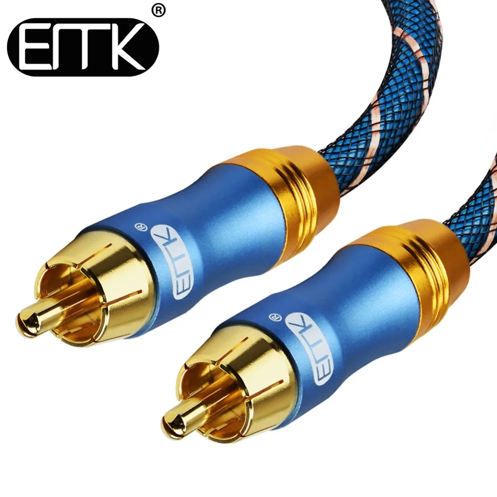 EMK Digital Audio Coaxial Cable - Dual Braided Shielded - Gold-Plated 2rca to 2 rca Interconnect Cable - Blue
