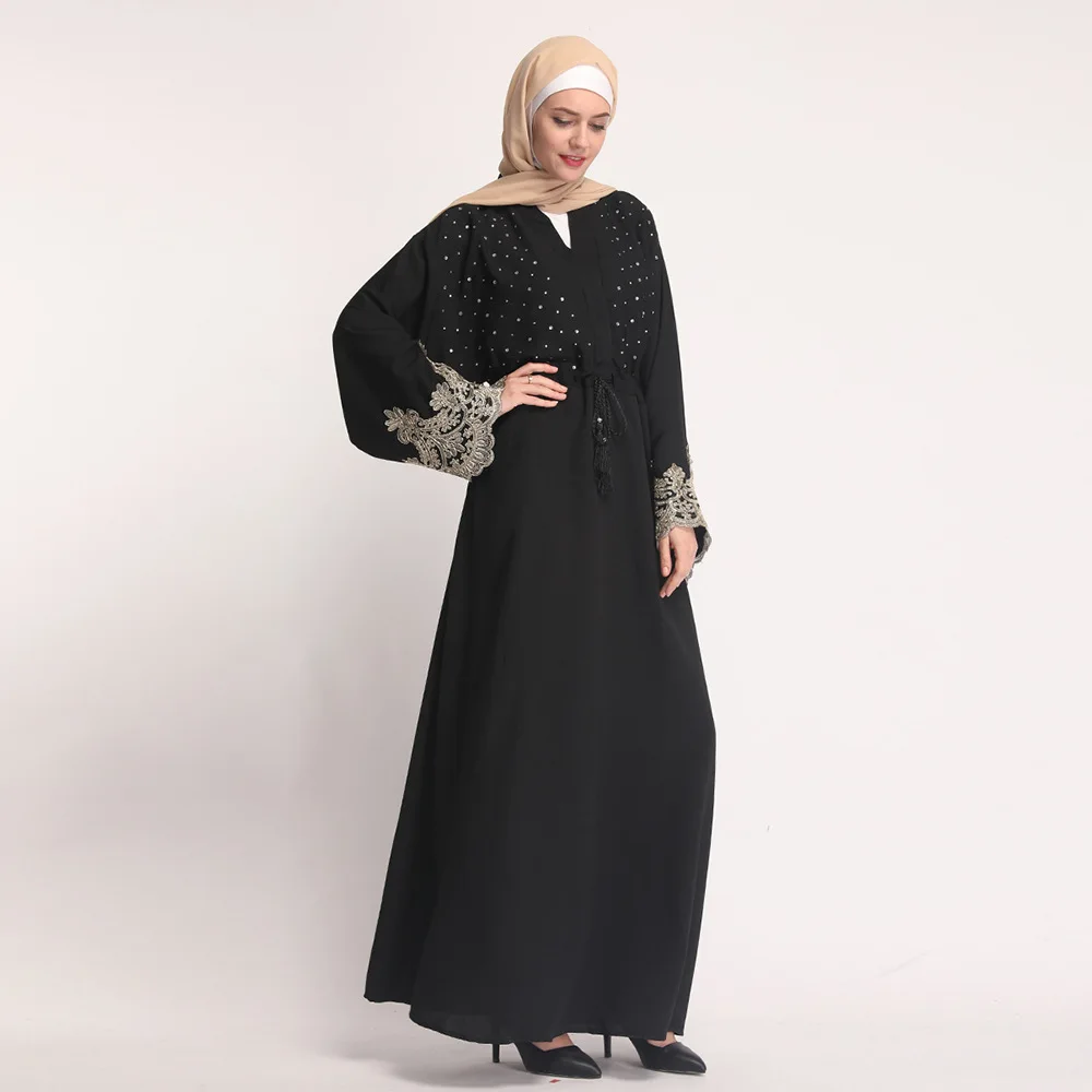 Женский кардиган кимоно Abaya черный серый турецкий Дубай с бусинами Бангладеш