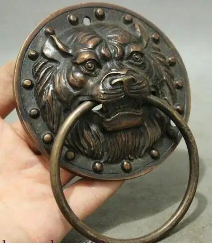 Китайская статуя Храмовая бронзовая фигурка Guard медный Лев Fu Foo Dog дверной