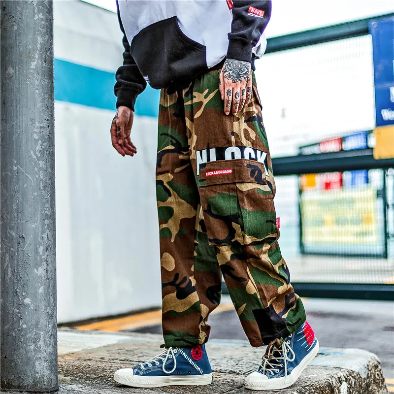 

Hip Hop Loose Joggers Black Pants Men 2019 Streetwear Cotton Baggy Camouflage Cargo Pant Casual Harajuku Sweatpants US Size GM43
