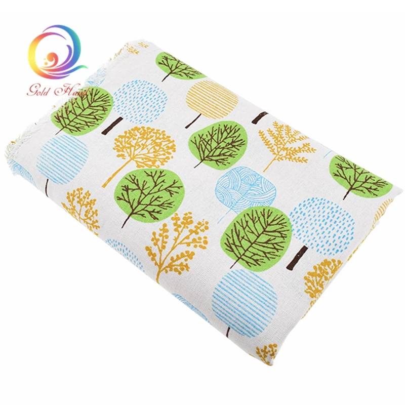 Haisen хлопковая льняная ткань с принтом дерева для стеганого шитья дивана