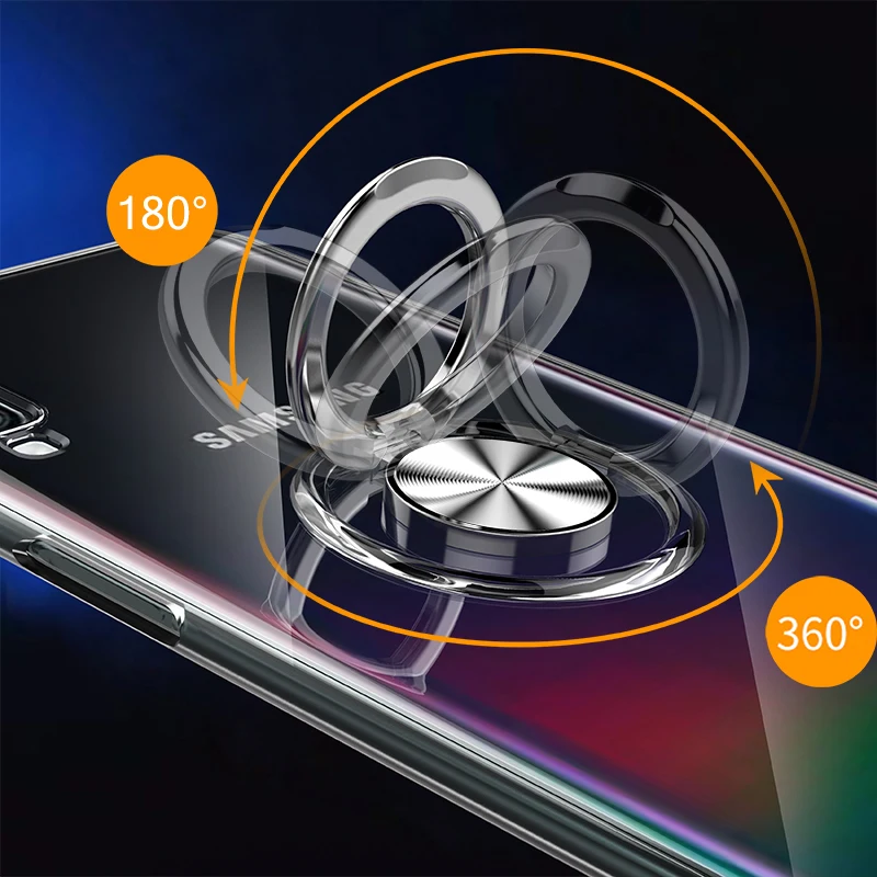 

For Samsung Galaxy A10 A20 A30 A40 A50 A70 Case Transparent With finger ring Magnetism Holder Phone Back Cover Coque