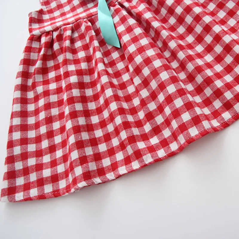 Детское летнее платье DFXD повседневное хлопковое красное клетчатое