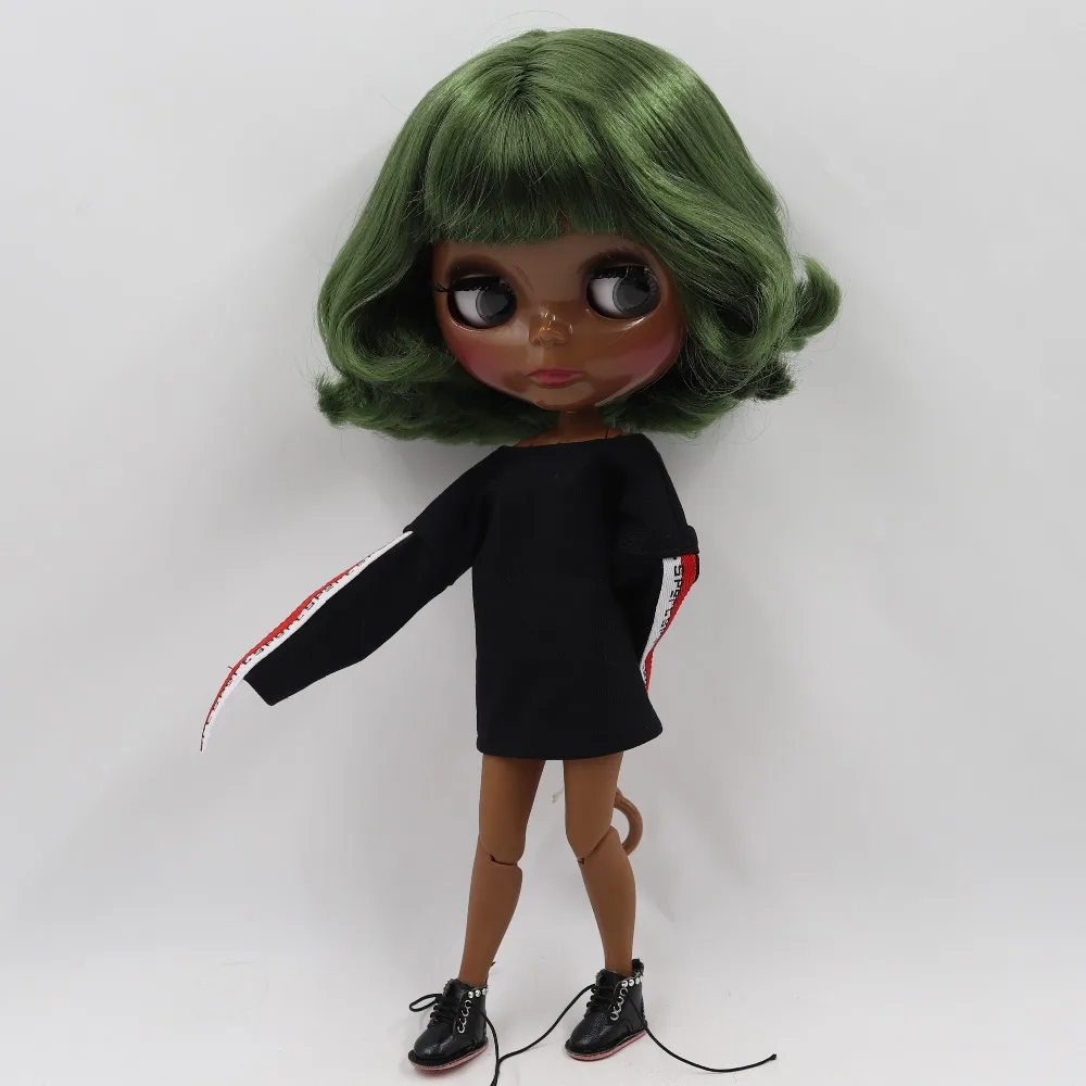 Ледяная кукла DBS Blyth 1/6 bjd шарнирная супер черная кожа короткие зеленые волосы