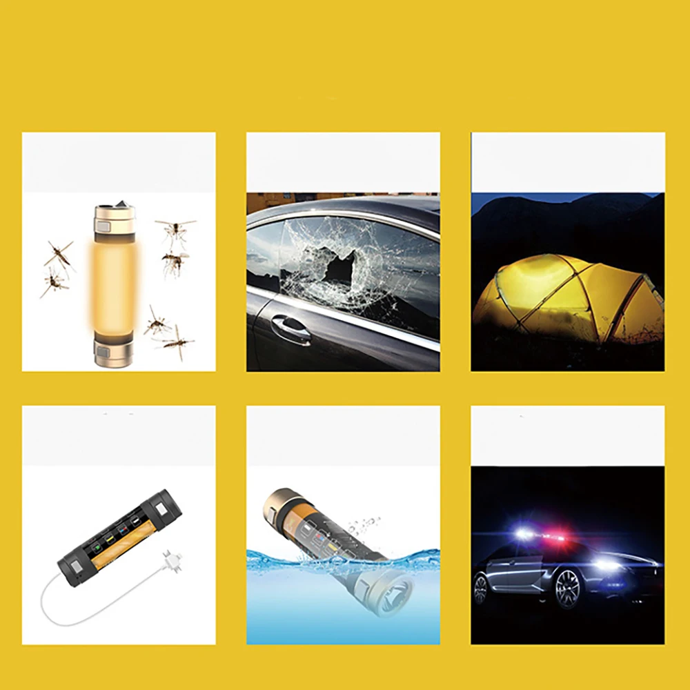 

Rechargeable Camping Light Outdoor Sport Tent Light Multifunctional Flashlight Waterproof Hiking Warning Lights Outdoor Tools