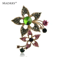 madrry vintage flower shape brooches alloy metal green crystal pins for women scarf buckle broche wedding party dress decoration