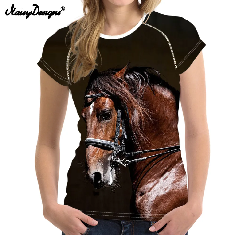 NOISYDESIGNS футболка Для женщин 3D Crazy Horse Печать Лето топы дамы Harajuku для модные