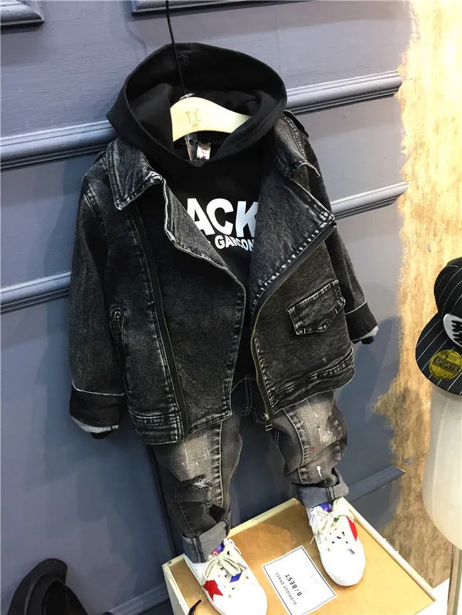 Children's Autumn Winter Clothing Set Cute Boys Denim Jacket + Hoodie Jeans 3pcs Suit Clothes 2-7years |