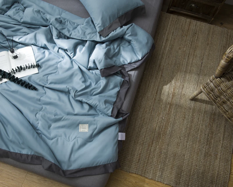 Blue Summer Throw Blanket Quilt Set Pillowcases Solid Color Light Weight Brief Style Bedding | Дом и сад