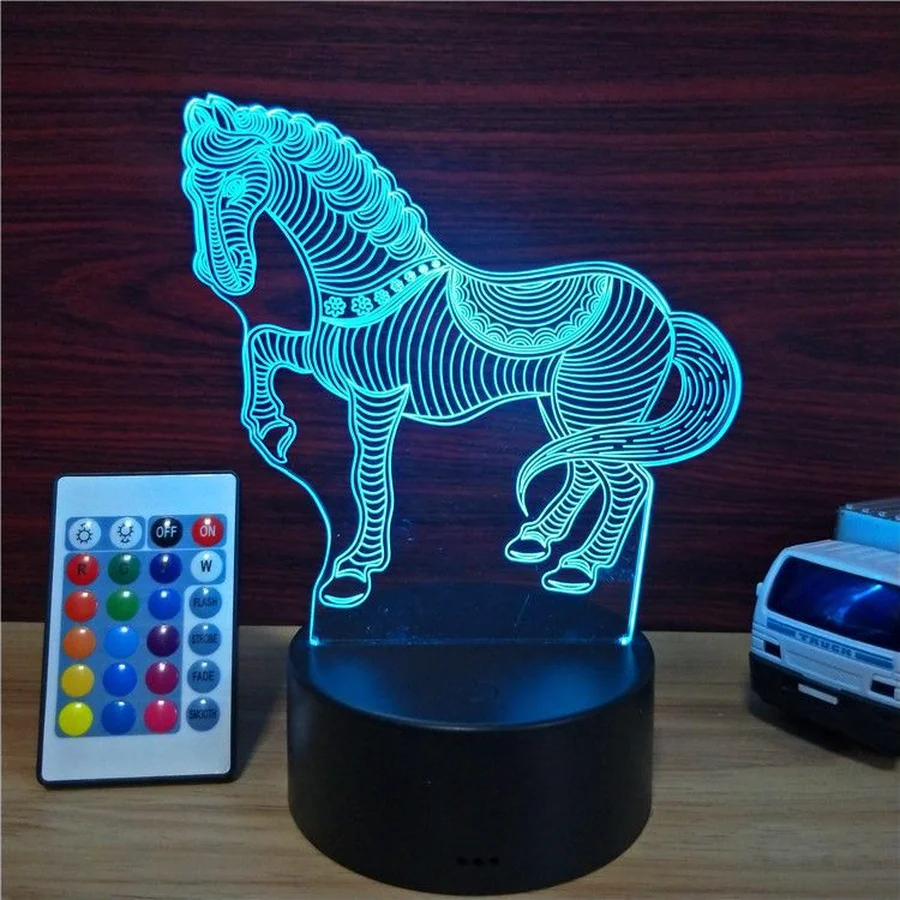 2019 Horse 3D Light USB Touch Remote Control Dimmable LED Acrylic Creative Night Decoration Livingroom Nightlight | Лампы и освещение