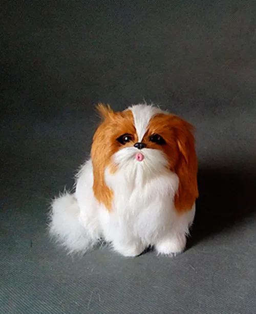

simulation white pekingese dog squatting 14x12cm hard model,polyethylene&furs handicraft Figurines home decoration gift a2834