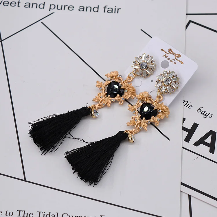 

Long flower vine carved love tassel earrings for women