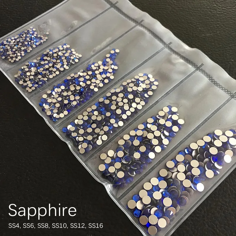 Sapphire SS4-SS16 Стразы для дизайна ногтей с плоской задней поверхностью Блестящий Кристалл DIY Ювелирные изделия бриллианты дизайн аксессуары для маникюра - Цвет: Sapphire