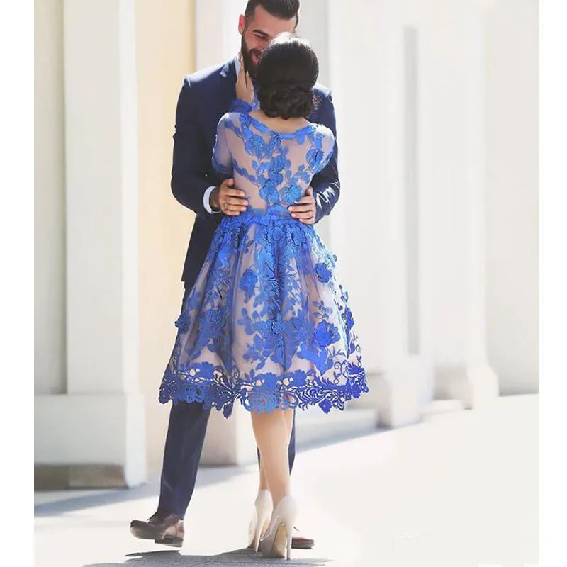 Короткие Скромные платья для торжеств с круглым вырезом и кружевной аппликацией