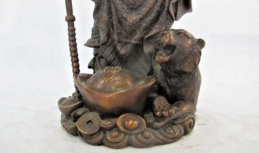 Chinese Bronze Copper tiger Money Yuanbao Guan Gong God of wealth buddha Statue | Дом и сад