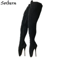 sorbern 70cm crotch thigh high boots unisex plus size 46 ballet stiletto high heels custom order black faux suede fetish boots