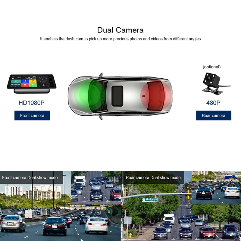 AfmoDVR 1080 P регистраторы 10 ''сенсорный экран двойной объектив DVR с Android 4 г/wi fi gps