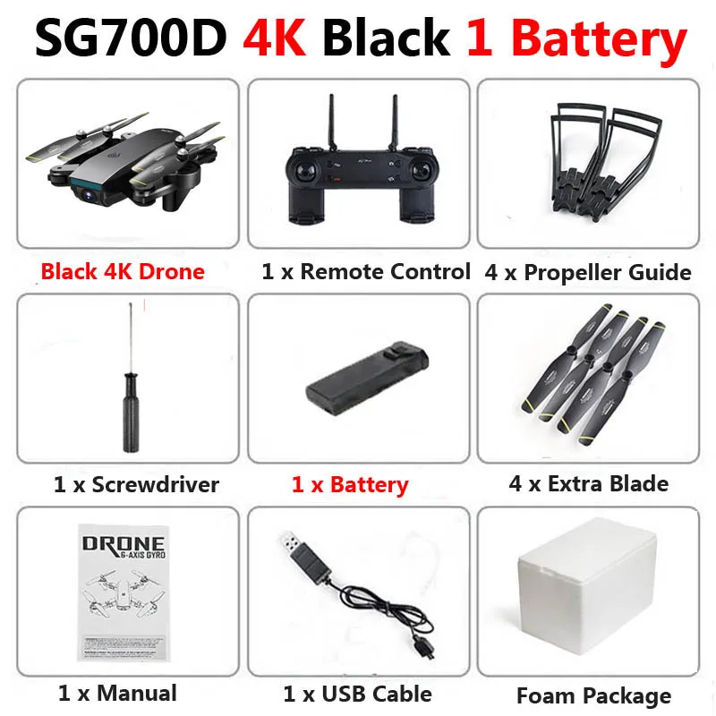Black 4K 1b Foam SG700-D Профессиональный складной Дрон с двойной камерой 1080P 720P 4K Selfie WiFi FPV оптический поток RC Квадрокоптер вертолет XS809S - Цвет: Black 4K 1b Foam