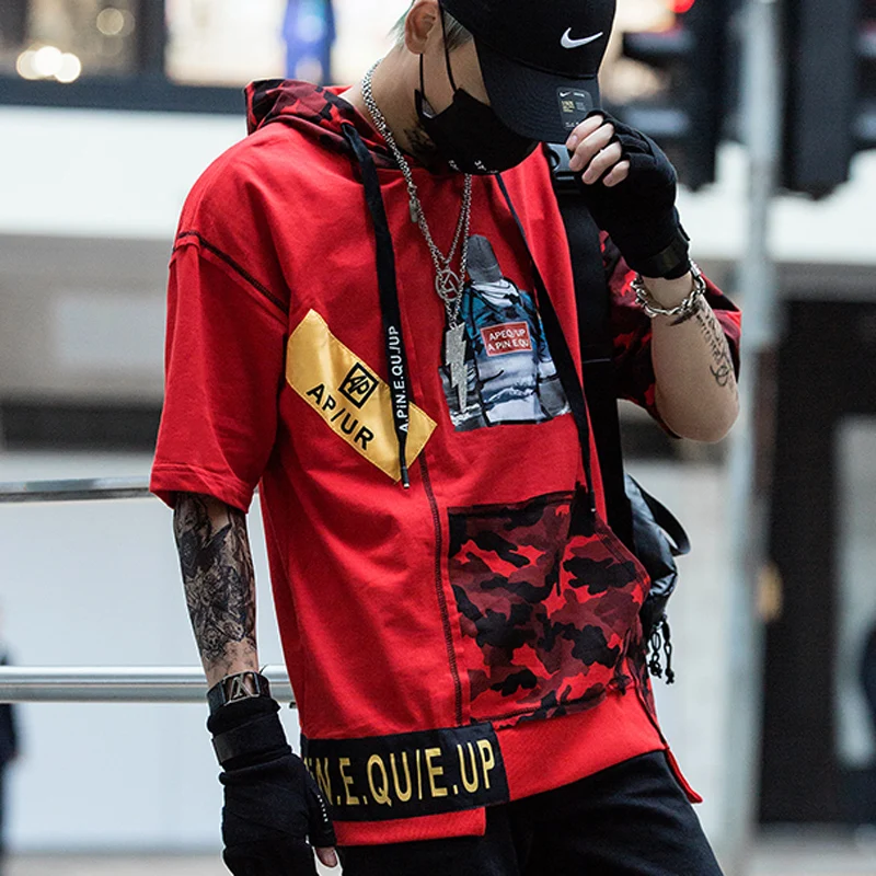 2019 летняя брендовая дизайнерская цветная футболка с капюшоном и коротким