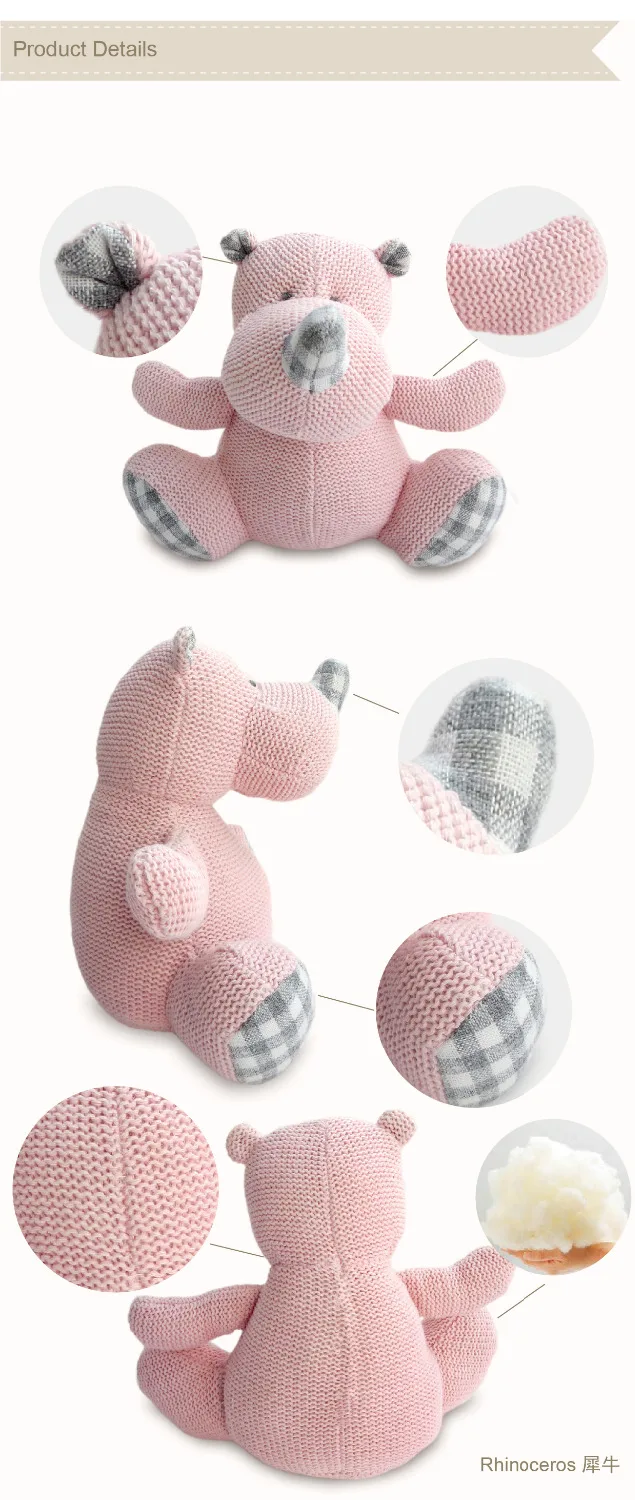 Роскошная мягкая вязаная игрушка-Зверюшка носорог очаровательная Детская кукла