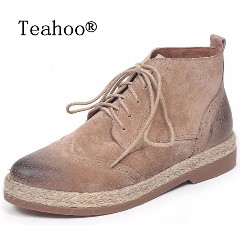 Teahoo 2017 осенние сапоги Челси из натуральной кожи женские ботильоны на плоской