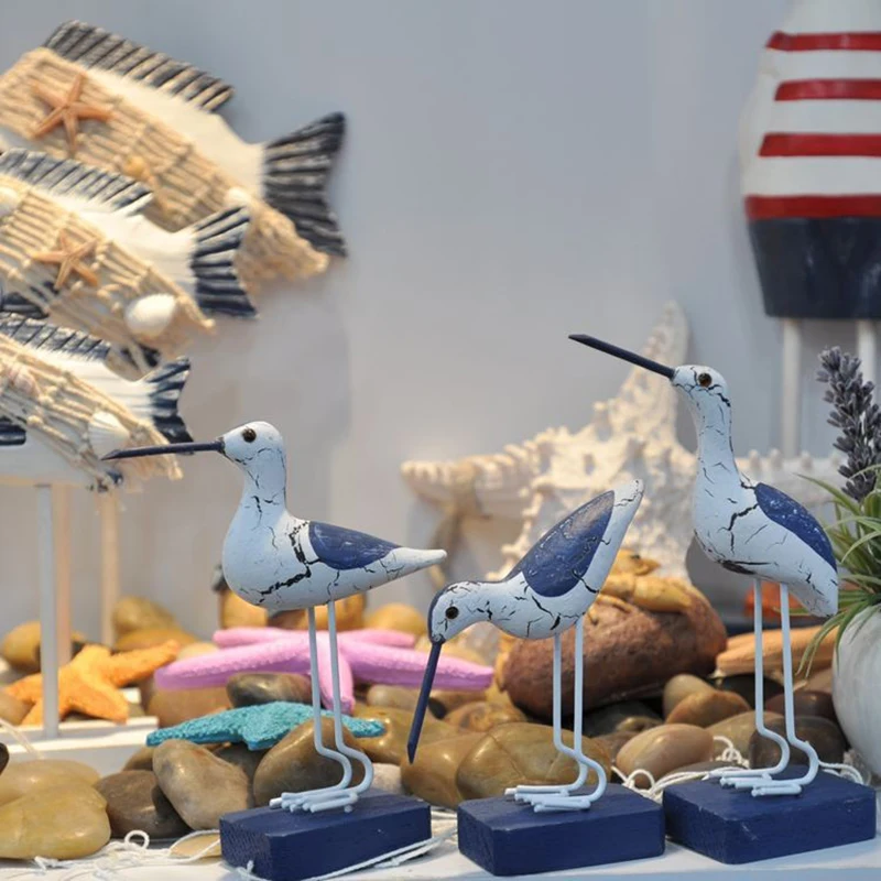 

3 PCS/SET Stone Seabirds Retro Ornaments Sea Bird Decor American Country Home Accessories Living Room Ornaments Resin Crafts