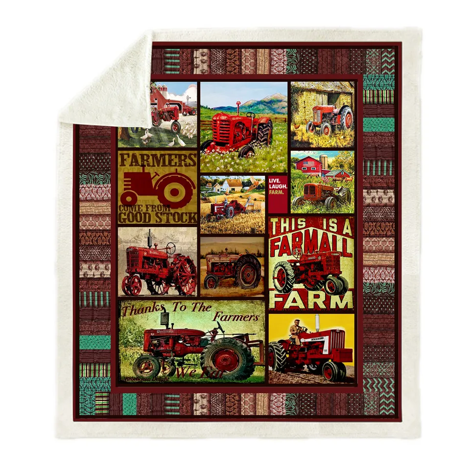 

SOFTBATFY Farmer Fleece Throw Blanket Sofa Bedding Blankets Drop Ship