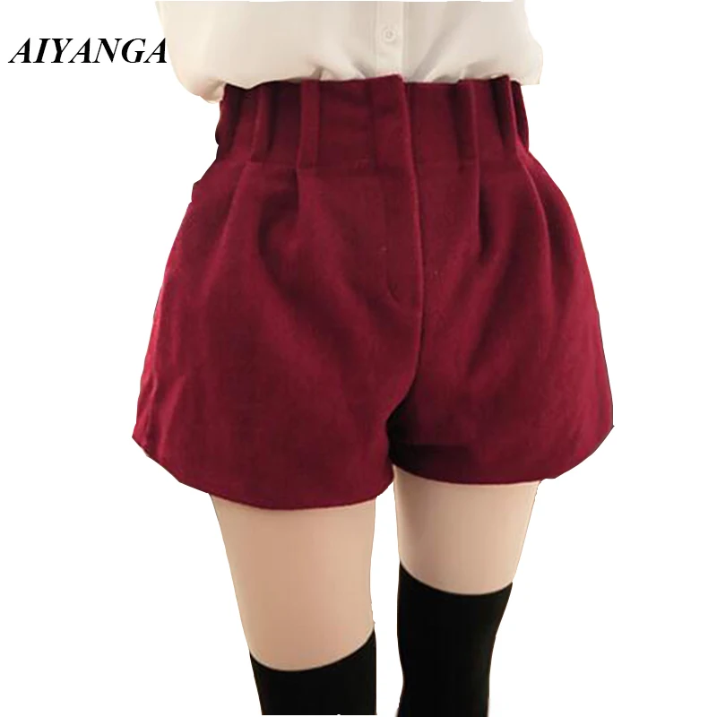 

Женские шерстяные шорты AIYANGA, свободные однотонные шорты с эластичным поясом, большие размеры, красные зеленые черные, Осень-зима 2018