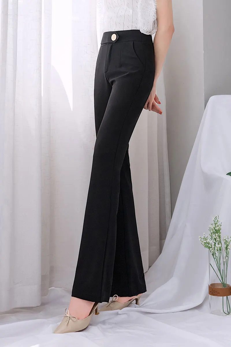Женские черные расклешенные брюки Летние Формальные высокая талия тонкие