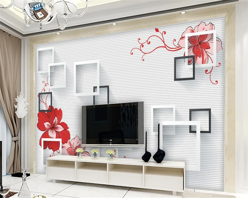 

Beibehang Custom wallpaper murals simple frame flower branch TV background living room bedroom wallpaper home decor 3d wallpaper