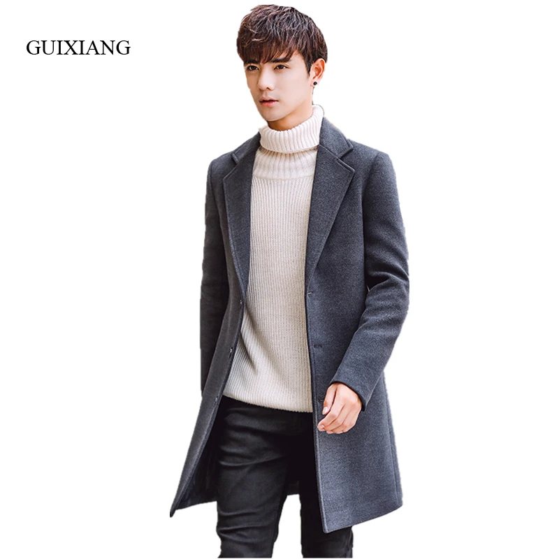 2017 новое зимнее стильное шерстяное пальто для мужчин модное однобортное тонкое