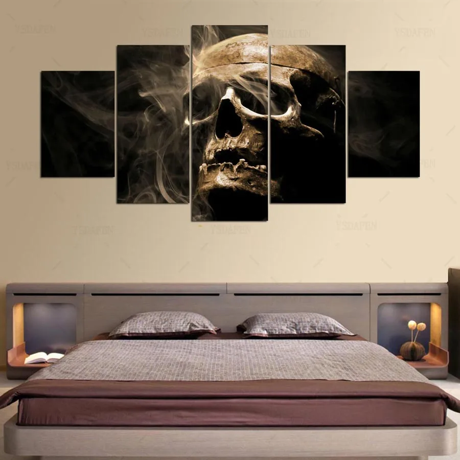 YSDAFEN Canvas Stijl Muur Foto 5 Panel Schedel Landschap Voor Woonkamer Moderne Decoratie Frame work kn-1177 | Дом и сад