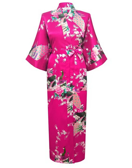 hot pink Размера плюс S-XXXL халат с поясом японские гейши юката кимоно Женский Атласный халат пикантная Пижама цветок S02M - Цвет: hot pink
