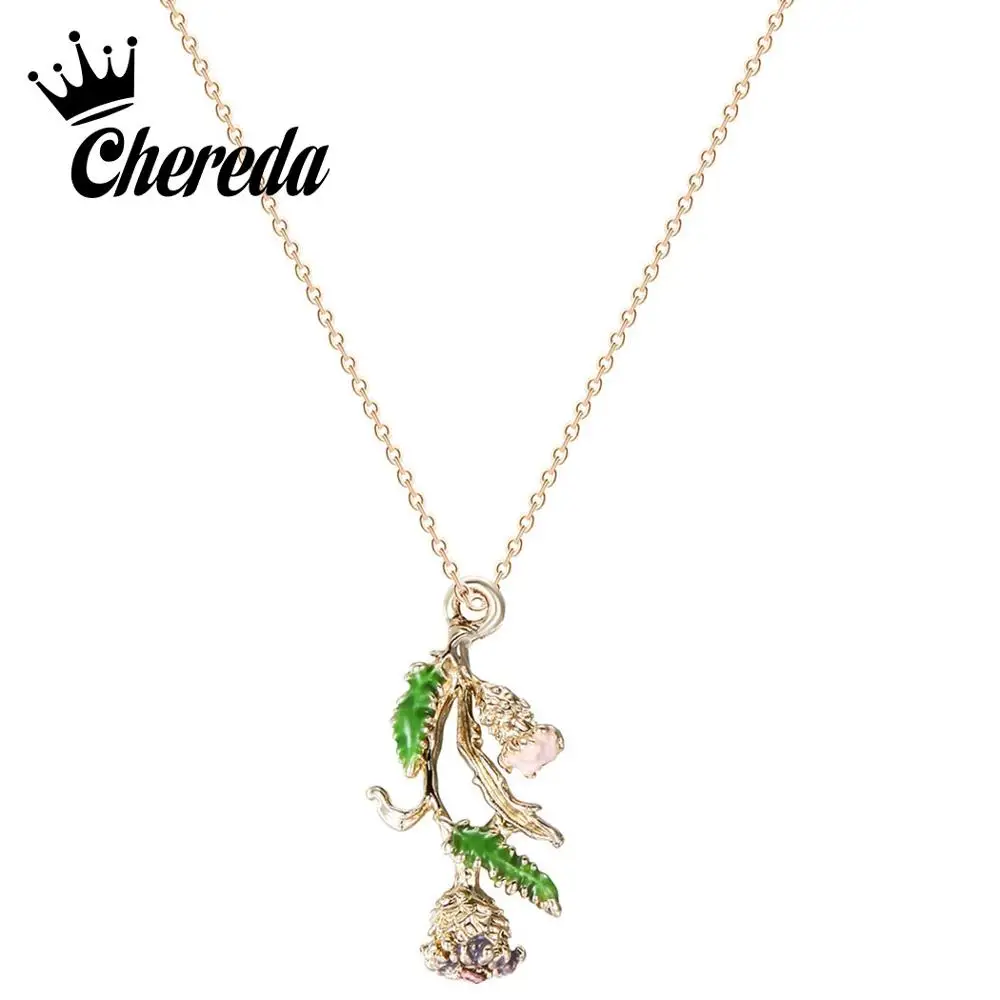 

Chereda Colorful Flower Tiny Necklaces for Women Long Chain Pendants Classic Plant Girl Collar Jewelry