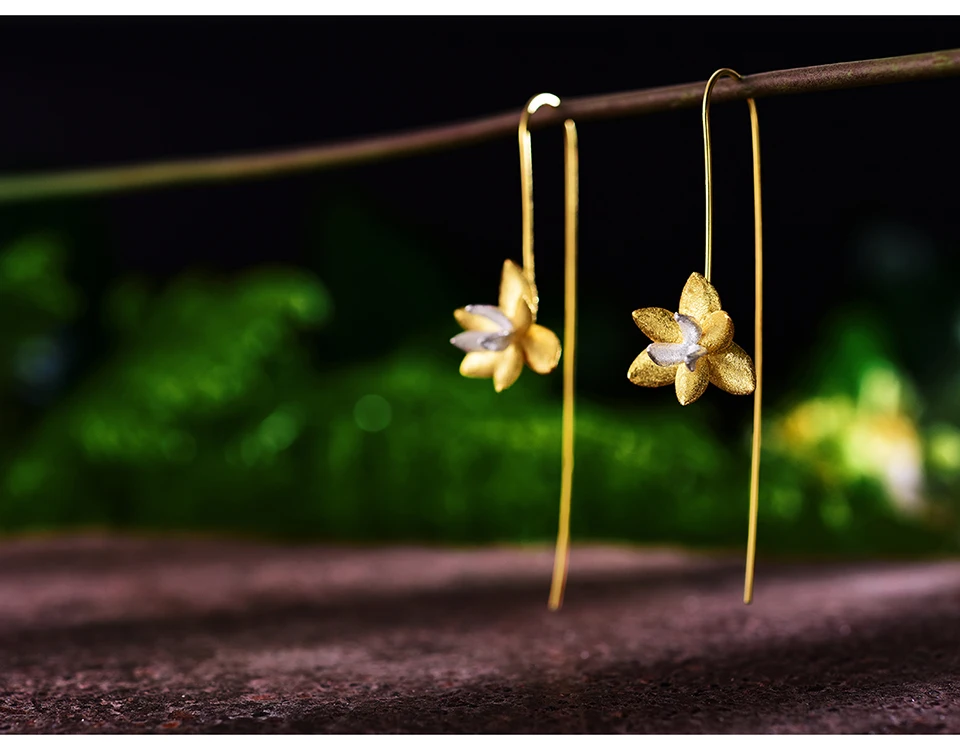 Lotus весело Настоящее стерлингового серебра 925 природных творческий ручной Fine Jewelry Симпатичные цветущих серьги для Для женщин Brincos