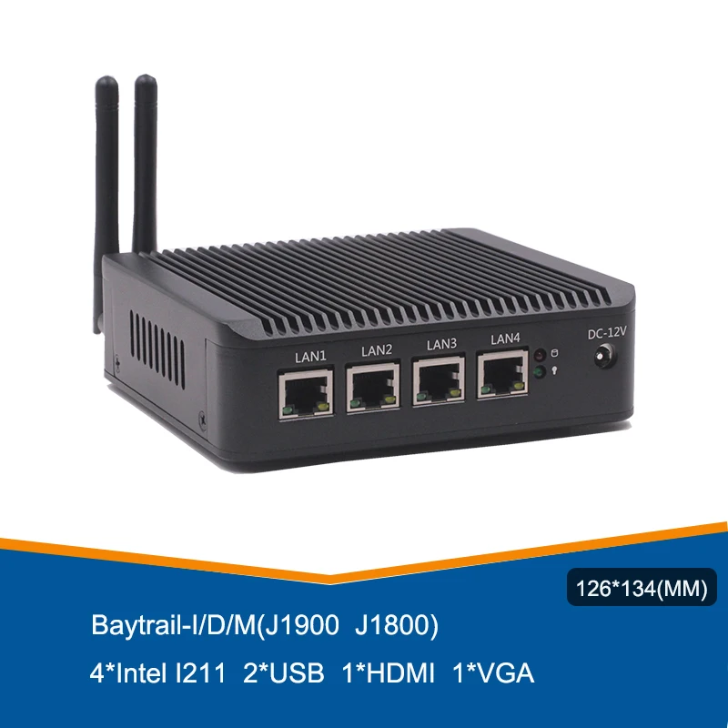 Мини ПК ATOM E3845 VPN сервер четыре ядра без вентилятора с 4 портами Lan|Мини ПК| |