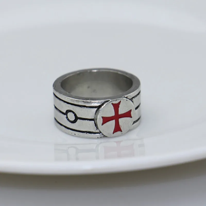 Hot Red Enamel Ring Gamer Knights Templar Engagement Ring Stainless Steel Cross Assassin Rings Men Fashion Jewelry Gift